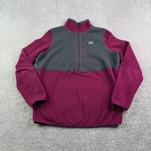 LL Bean Jacket Womens Small Burgundy Grey Polartec Fleece Half Zip Pullover
